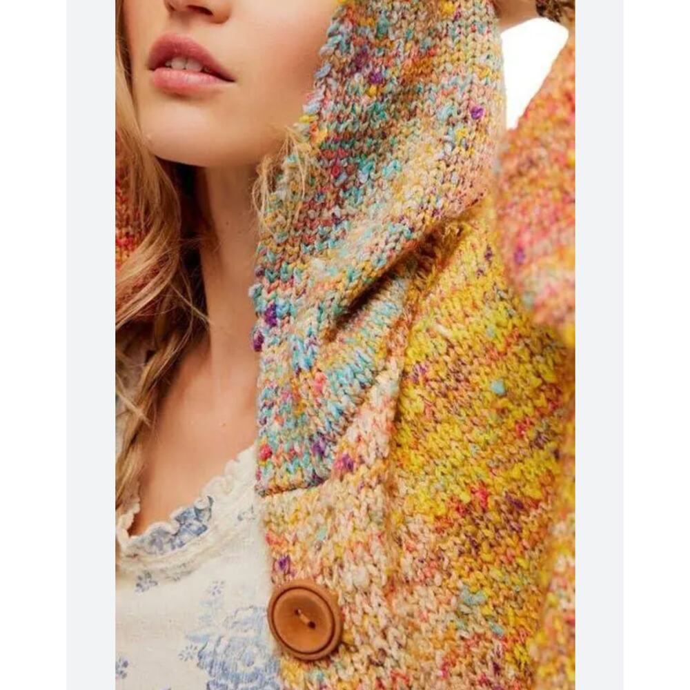 Free People Vibe Check Multicolor Cropped Hooded Cardigan - Picture 3 of 10